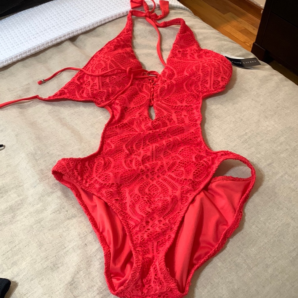Ralph Lauren sexy red cut out open back swimsuit